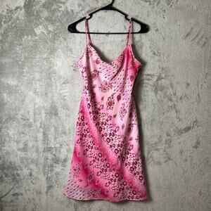 Vintage Y2K Pink Floral Paisley Slip Dress Fairycore Coquette Size XS Romantic